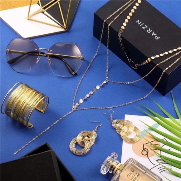 70s DiscoSet Rimless Diamond Cutting Sunglasses WireMetal Coil Bracelets Layered - Picture 3 of 6